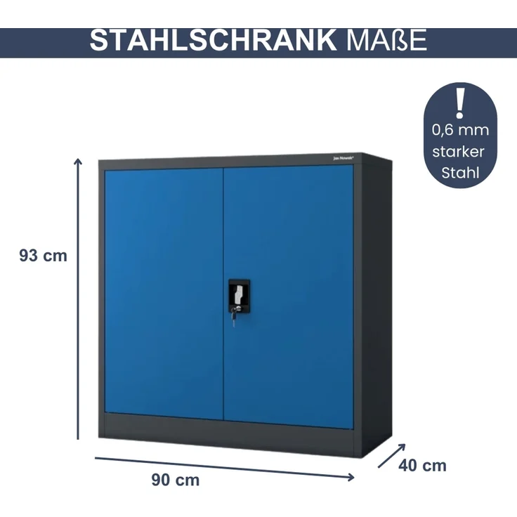 Aktenschrank abschließbar KADO - 3 Ebenen verstellbar, Flügeltüren | Metallschrank Werkstatt Mehrzweckschrank Büroschrank aus Stahl Werkzeugschrank, 93x90x40cm Anthrazit-Blau – Bild 2