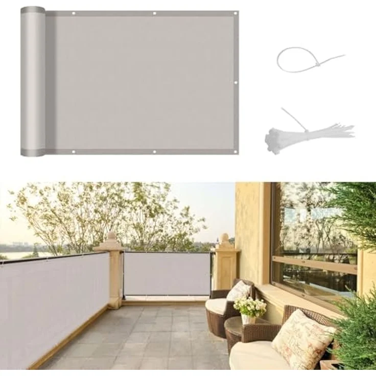 SUNNY GUARD Benutzerdefinierte Balkon Sichtschutz Wetterfest 120x400 cm Balkonverkleidung Balkonabdeckung Balkonumspannung UV-Schutz Windschutz mit Kabelbinder,Taupe – Bild 1