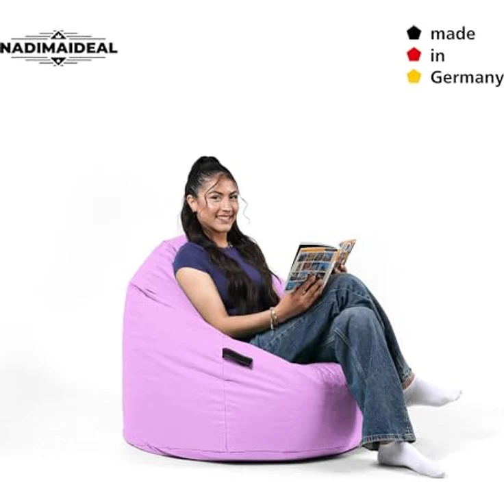 Nadimaideal Sitzsack Tropfenform Kastanie | Bodenkissen für Kinder & Erwachsene | Indoor & Outdoor | Gaming Sitzsack - Sitzkissen - Beanbag | Füllung EPS Perlen (Flieder, XXL-Durchmesser 88 cm) – Bild 8