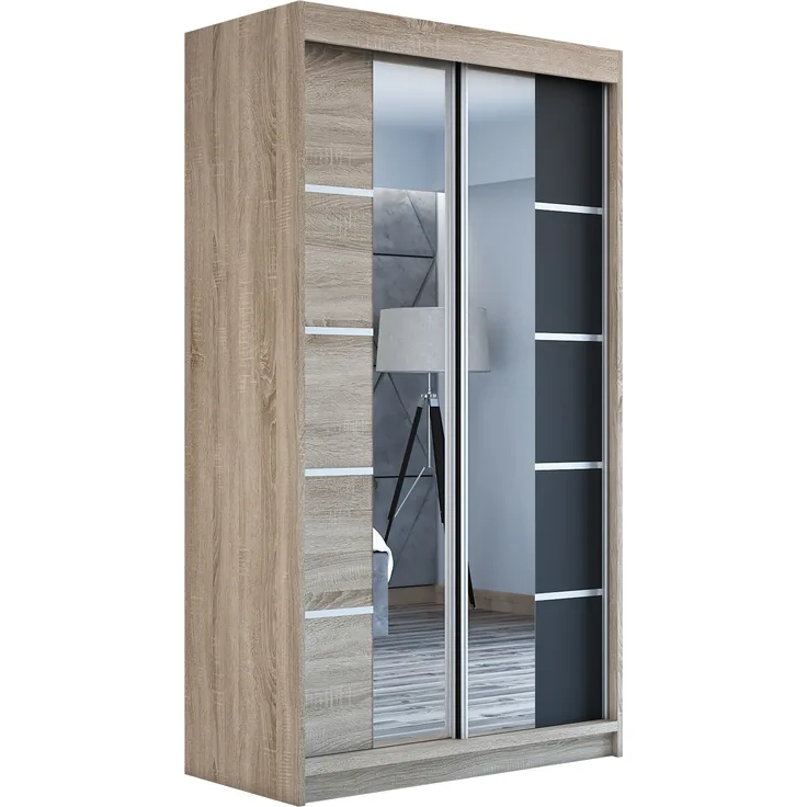 Schwebetürenschrank ERA 2-türig Schrank 120 cm (mit Spiegel) Farbe: Sonoma , schwarz