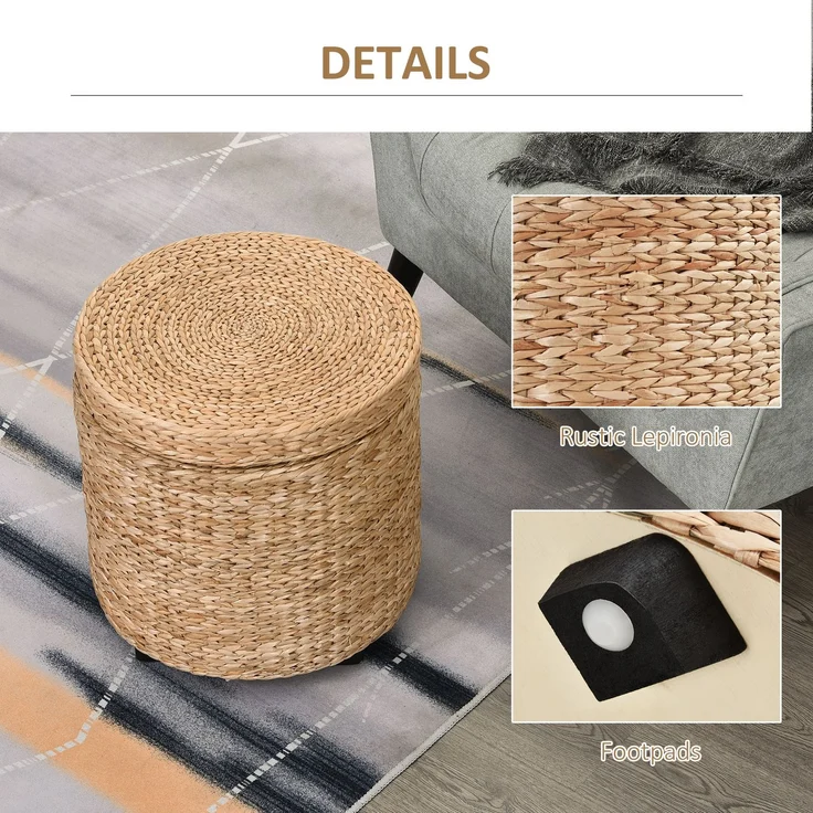 Runder Boho-Sitzsack mit Stauraum und Naturbezug, Couchtisch Ø 43 x 43 cm, Khaki – Bild 8