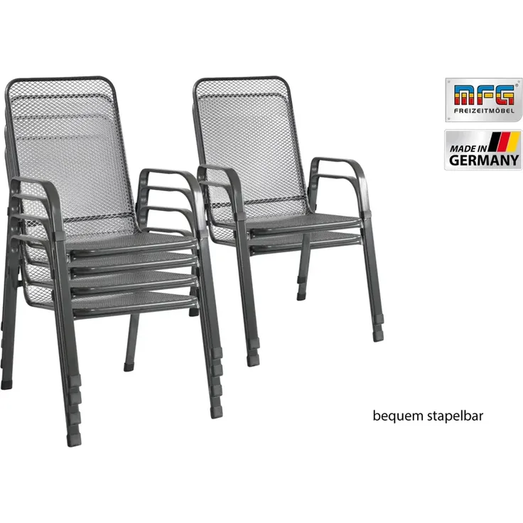MFG 'Mec-Stor' Streckmetall-Stapelstuhl 6-er Set, Metall anthrazit, 96 x 73 x 57 cm – Bild 5