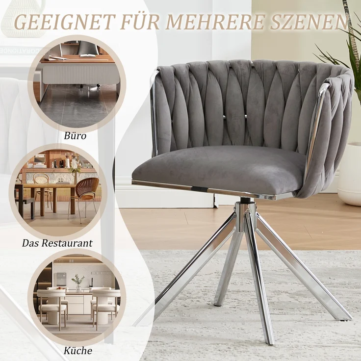 LVHOM Esszimmerstuhl 2er-Set, 180° drehbar mit runden Rückenlehne, Wohnzimmerstuhl aus Samt, bis 150 kg, für Homeoffice – Bild 6
