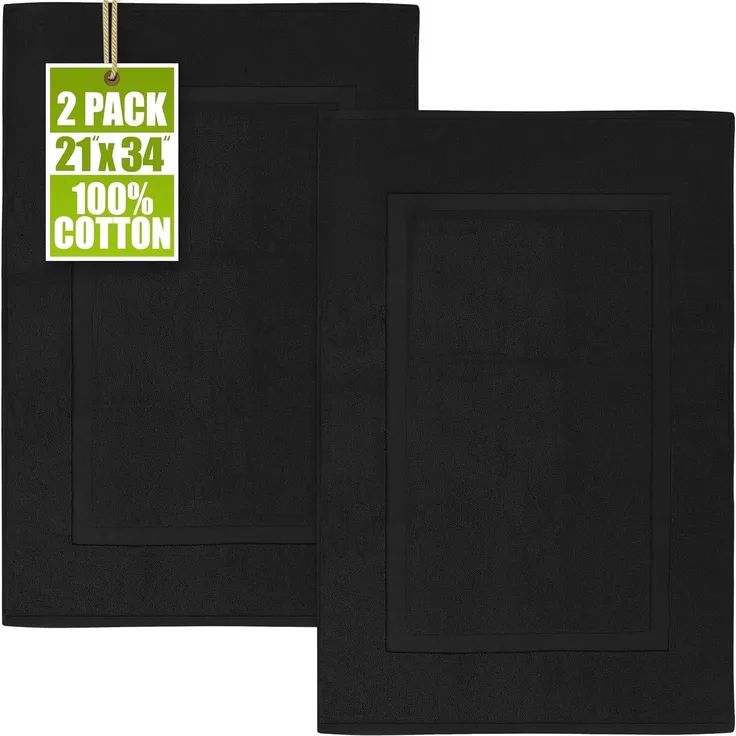 Utopia Towels Badteppich, Baumwolle, kein Badezimmerteppich, 53,3x86,4 cm, 100% ringgesponnene Baumwolle, sehr saugfähig und maschinenwaschbar, Schwarz, 2 Stück