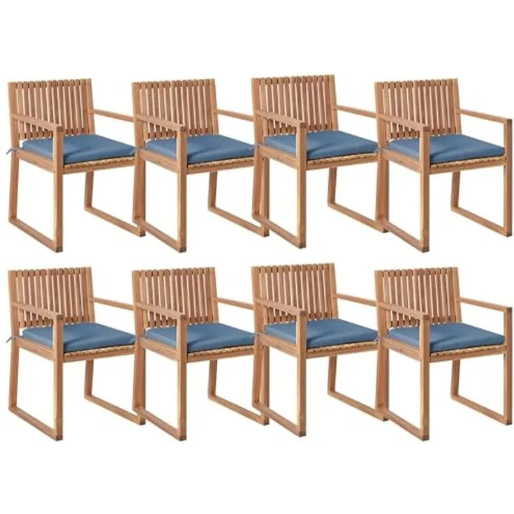 Set mit 8 Stühlen und Sitzkissen SASSARI PREMIUM zertifiziertes Akazienholz Blau