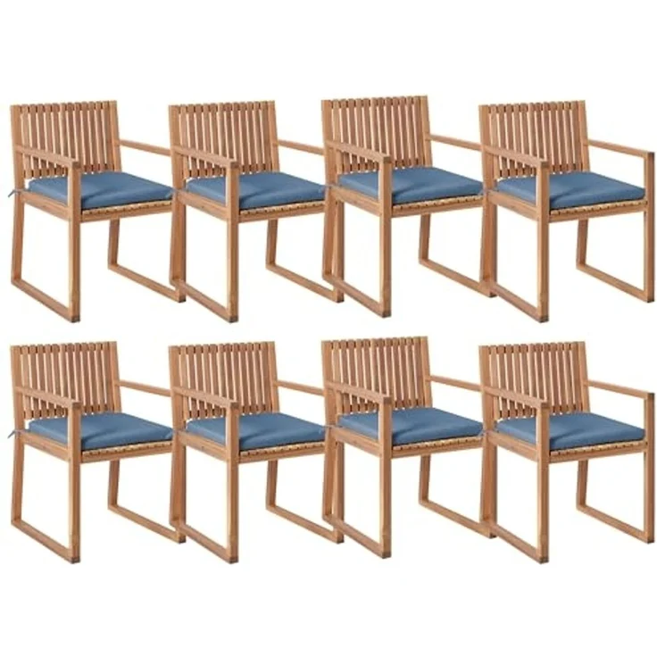 Set mit 8 Stühlen und Sitzkissen SASSARI PREMIUM zertifiziertes Akazienholz Blau – Bild 1