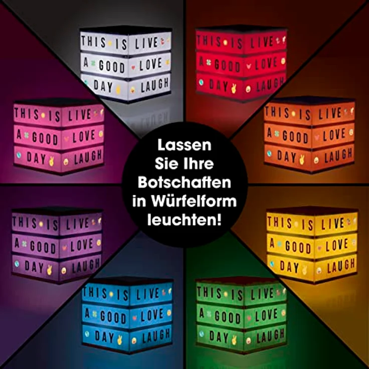 EASYmaxx LED Dekolicht LED-Leuchtkasten Würfel 173 Buchstaben & 150 Moodjis – Bild 6