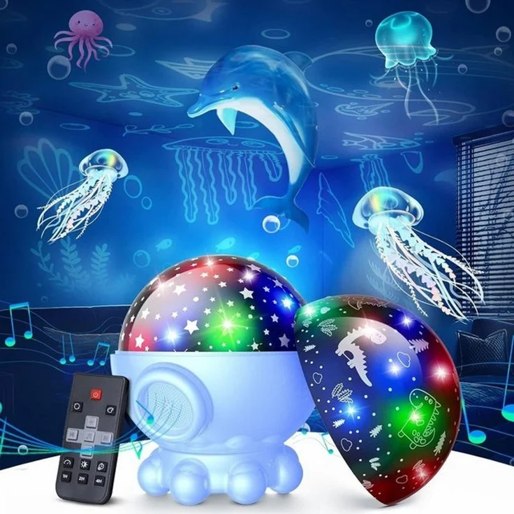 PRIISF LED Nachtlicht LED Sternenhimmel Projektor Baby Einschlafhilfe Stern Meereswelt Retoo, 3-Folien – Bild 4
