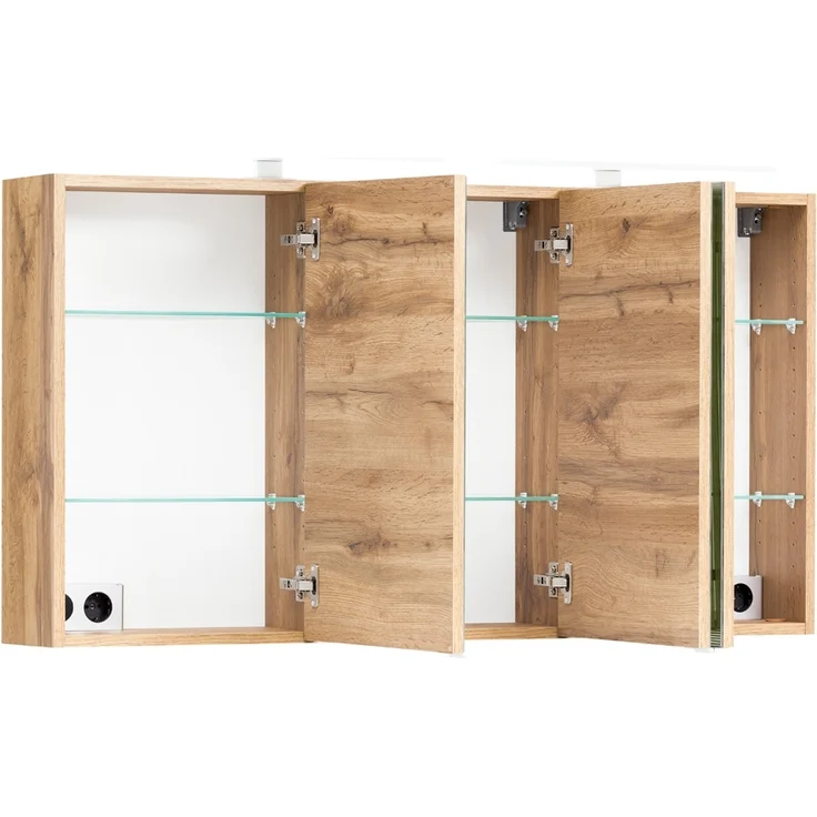 Badezimmer 3D-Spiegelschrank 120 cm breit VIDAGO-03 in Wotan Eiche Nb. mit LED Beleuchtung, B/H/T: ca. 120/64/20 cm – Bild 3