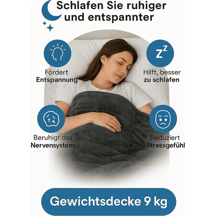 kamelshopping Gewichtsdecke 9 kg Gewichtsdecke, ca. 135 x 200 cm, weicher Polyester-Fleece-Bezug, Füllung: feine Glasperlen, Entspannungsdecke, Anti-Stress Decke, Therapiedecke – Bild 3