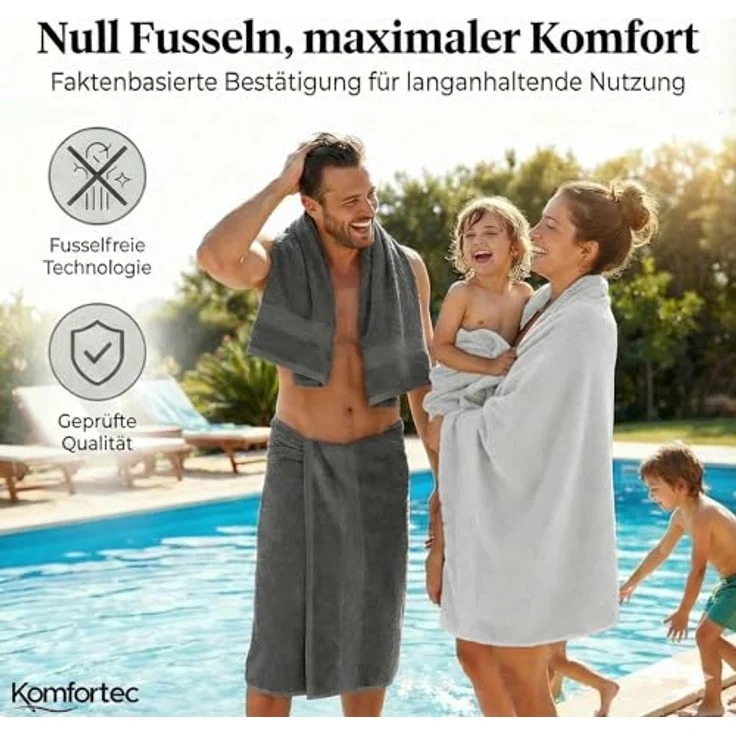 Komfortec 8er Handtuch Set aus 100% Baumwolle, 4 Badetücher 70x140 und 4 Handtücher 50x100 cm, Frottee, Weich, Towel, Groß, Anthrazit/Weiß – Bild 7