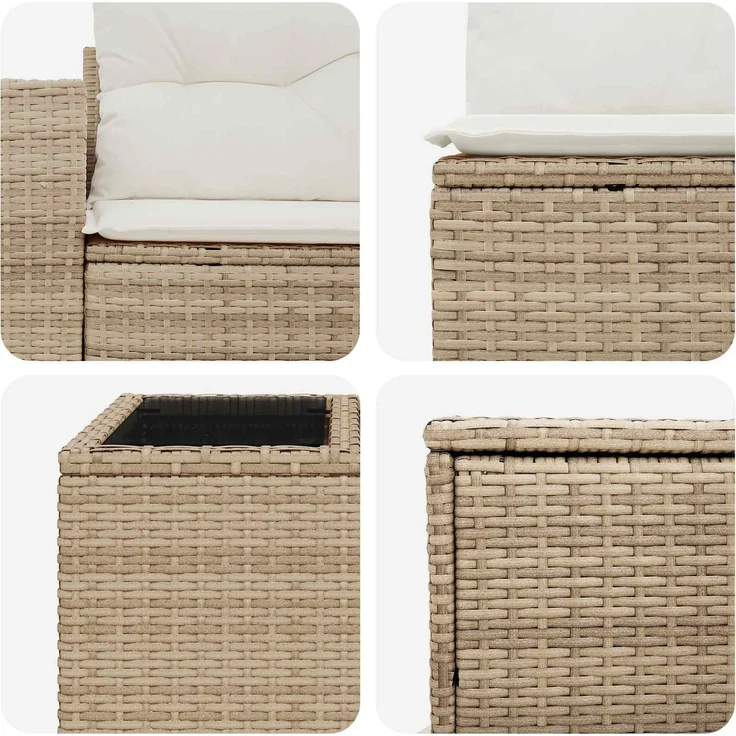 vidaXL Sofa Set 6 stk. Beige und Cremeweiß Polyrattan und Stahl 3447414 – Bild 9