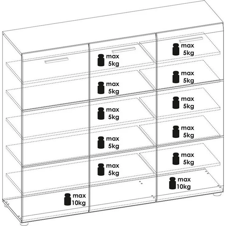 Schuhschrank Kommode 135 cm breit weiß Hochglanz MALABO-129 – Bild 3