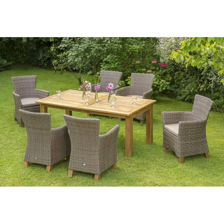 YOURSOL by Merxx Gartenmöbel Set Toskana 6 Personen mit Ausziehtisch 180 - 260 cm, Holztisch