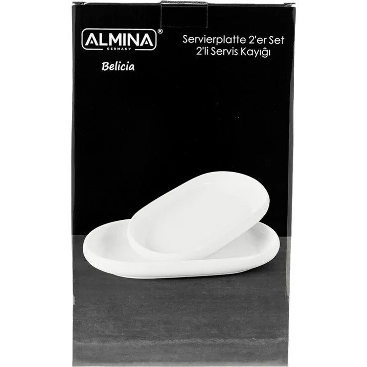 Belicia 2er Servierplatten Set Servierteller aus Porzellan in Weiß Hochglanz Oval – Bild 3