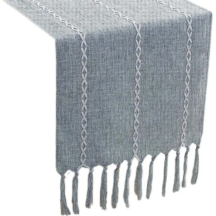 Blusmart Tischläufer Klassische Tischfahne im nordischen Stil (Tischdecke mit Quasten im Boho-Landhausstil 1-tlg, Handgefertigte Quasten, waschbar), Geeignet als Tischdekoration