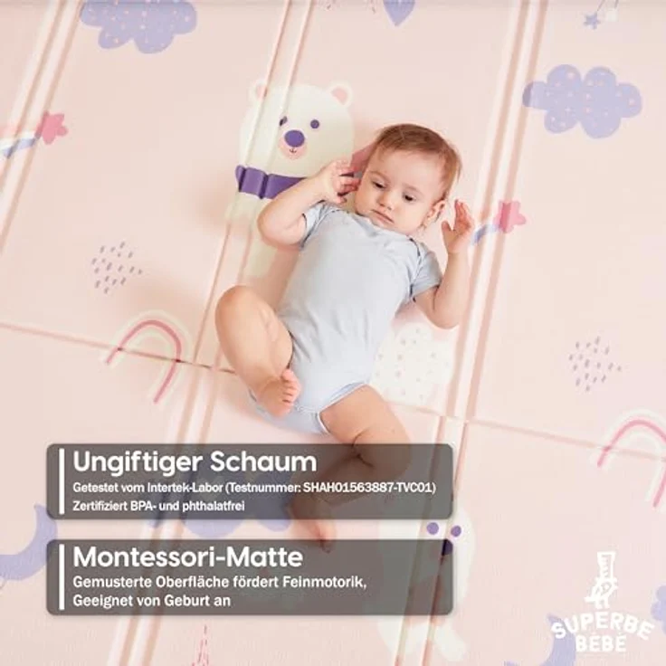 Babymatte Kindermatte Baby Spielmatte 180 x 200 x 1. 5cm. Wendefähige und ungiftige Dicke Faltbare wasserdichte Schaumstoff Kinderteppich. Krabbelmatte Spiel-Teppich Bodenmatte Kinder-Matte Großformat – Bild 8