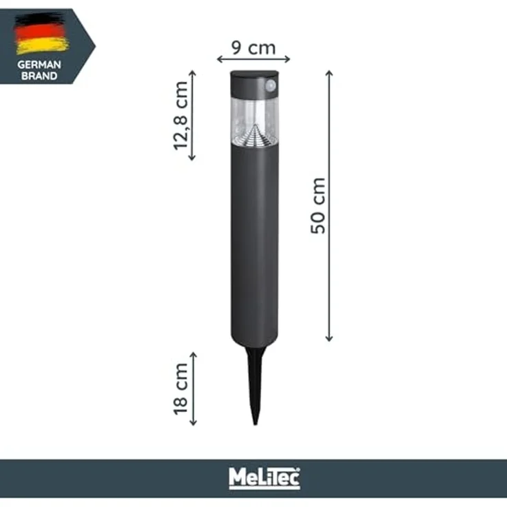 MeLiTec Solar Gartenleuchte rund/ eckig mit Bewegungsmelder, Edelstahl silber / anthrazit : Rund : Anthrazit – Bild 5