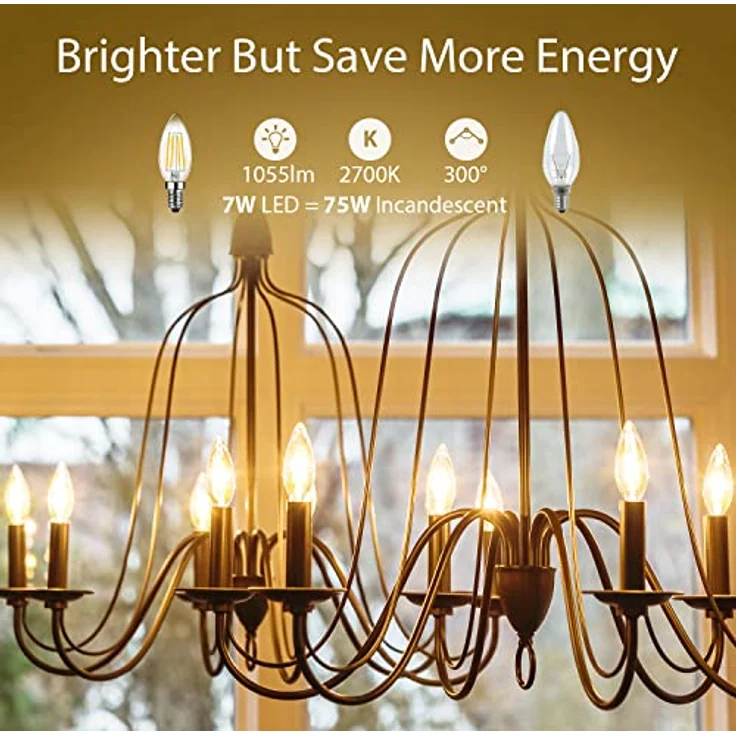 LVWIT E14 LED Warmweiß 7W, Kerzenlampe für Kronleuchter, Filament Glühbirne Kerzeform E14 1055LM 2700K, ersetzt 75W Halogenlampen, Classic Glühfaden, Nicht Dimmbar, 6er Pack – Bild 4
