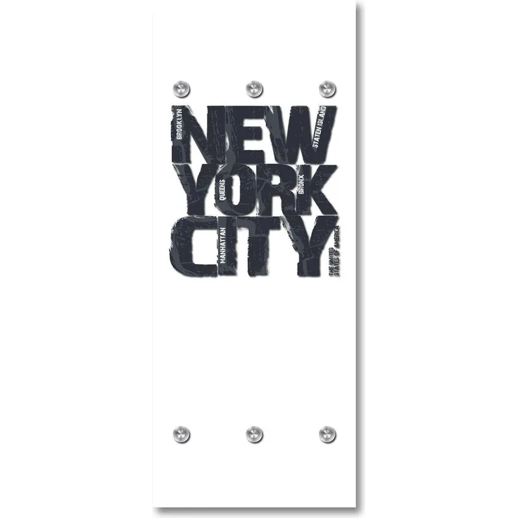 Queence Garderobe - "New York City" Druck auf hochwertigem Arcylglas inkl. Edelstahlhaken und Aufhängung, Format: 50x120cm