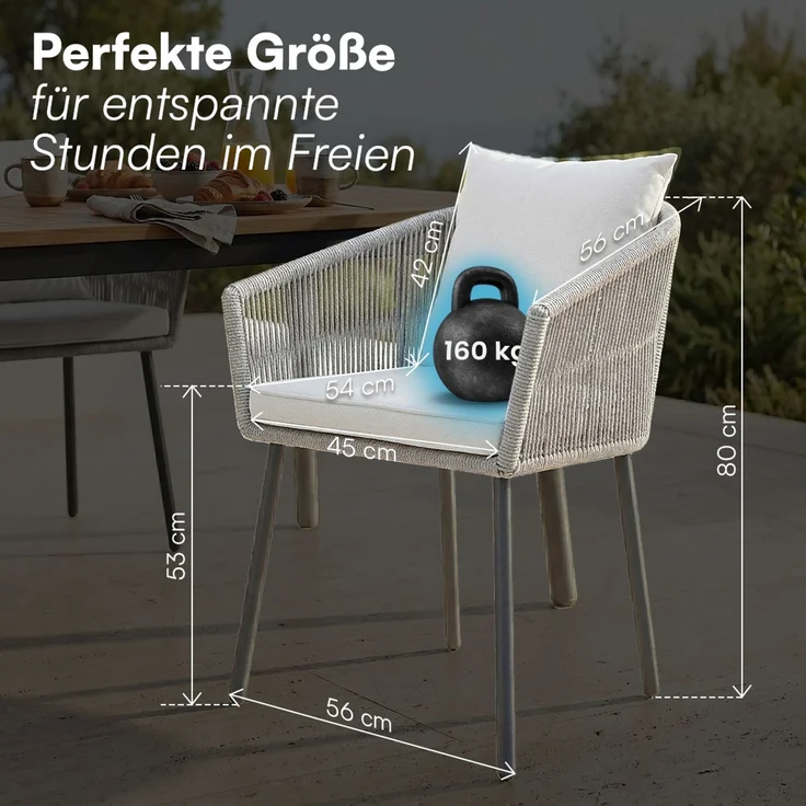 STEELSØN 'Nair' Polyrattan Gartenstuhl, 2er-Set, hellgrau, wetterfest & UV-beständig, Balkonstühle bis 160 kg belastbar, Gartensessel inkl. Kissen – Bild 9