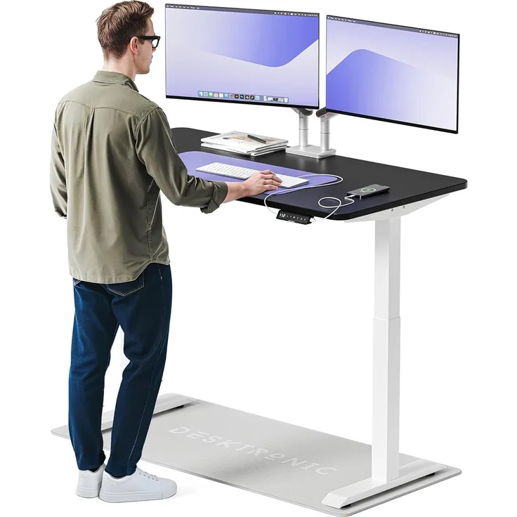 Desktronic Höhenverstellbarer Schreibtisch Elektrisch - Bequem und Schmerzfrei von Zuhause Arbeiten – Schreibtisch Höhenverstellbar Elektrisch (Weißes Gestell + 140x70 Schwarze Tischplatte)