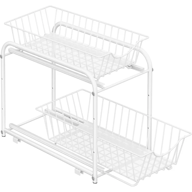 Küchen-Organizer, Küchenregal, Ordnungssystem, 2 Ebenen, stapelbar, erweiterbar, mit Metallkörben, für Küche, Badezimmer, weiß – Bild 1