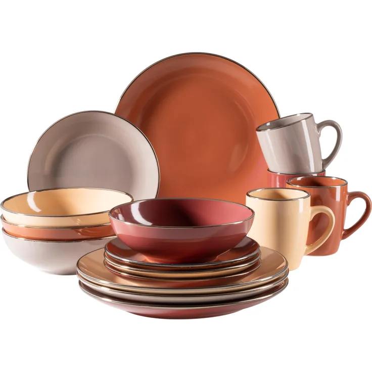Mäser 931871 Kombiservice Metallic RIM für 4 Personen, Steinzeug, mehrfarbig (1 Set, 16-teilig)