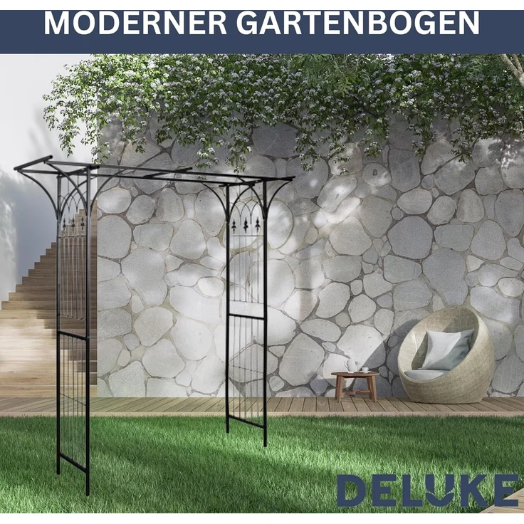 DELUKE® Rosenbogen aus Metall PARIS 200x52x204cm aus Stahl Gartenbogen Torbogen Rankhilfe für Kletterpflanzen und Rosen Rankgitter Rosenspalier – Bild 4