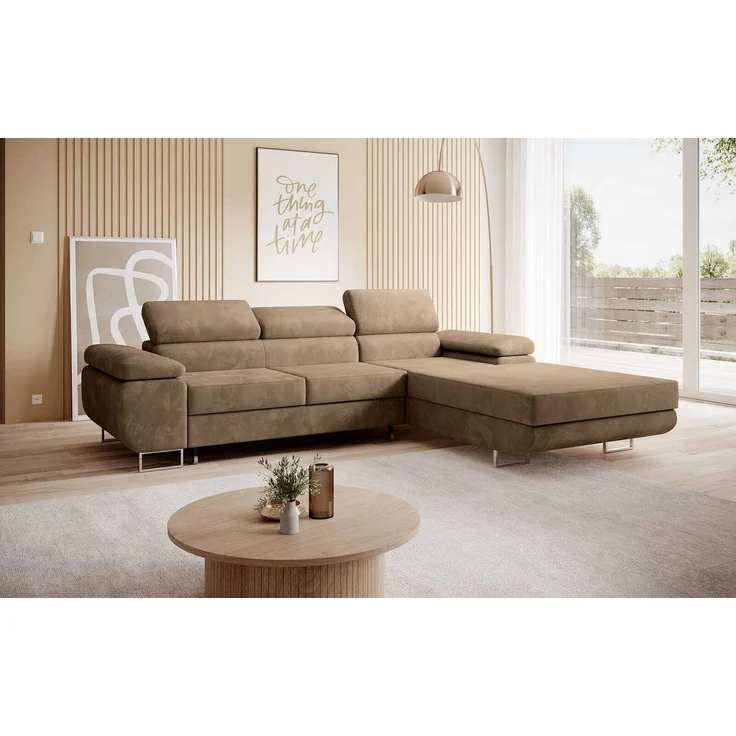 Ecksofa in L-Form PRESTO, L-förmige Eckcouch mit Schlaffunktion, ausziehbares Sofa, Bettzeugbehälter, Eckcouch, verstellbare Kopfstützen (Monolith 09), 72x201 cm – Bild 2