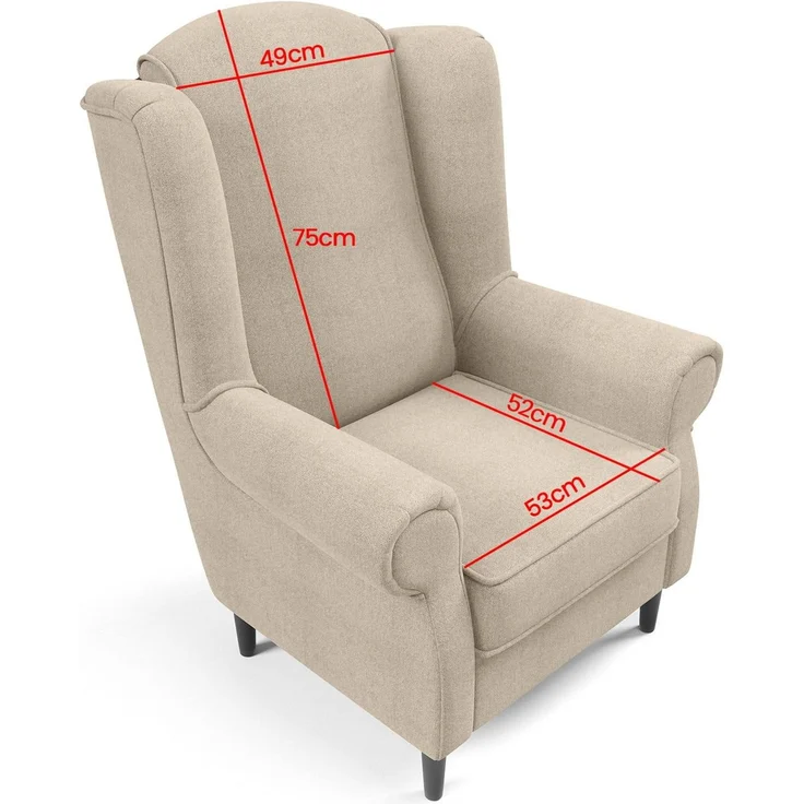 Sessel BAROS Ohrensessel, Armlehnen und ergonomische Rückenlehne, für Wohnzimmer hohe Rückenlehne Bonellfedern, schwarze Holzfüße - Stoff Alfa 14, 107 x 52 x 78 cm – Bild 6