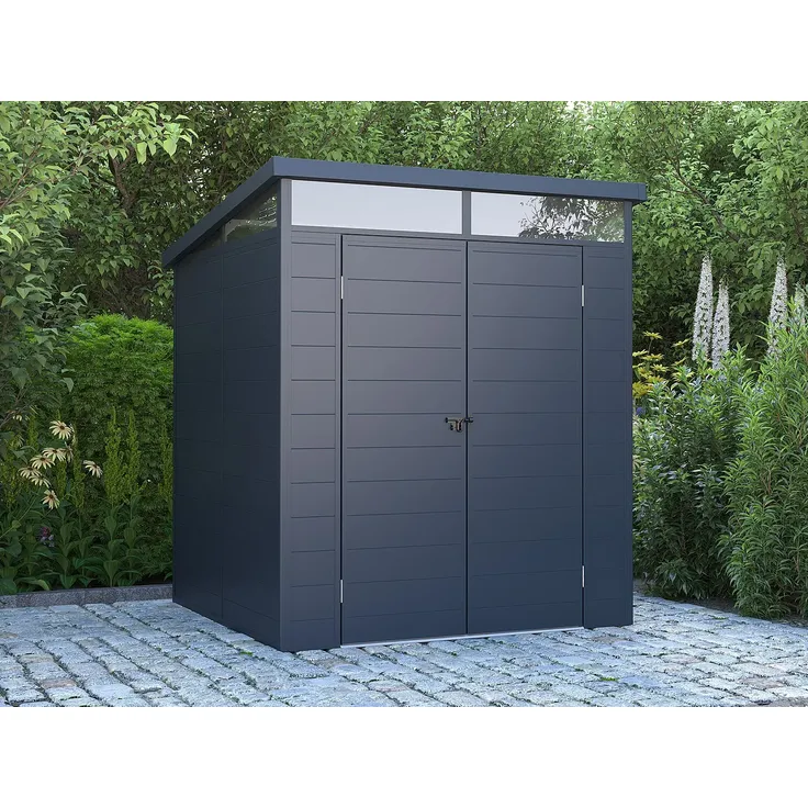 Vente-unique - MINARO Gartenhaus PlastikHarz Grau - B 180 cm x H 181 cm x L 180 cm
