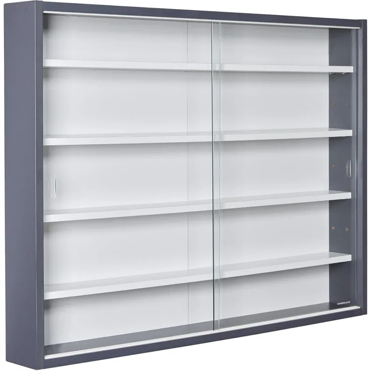 Inter Link Sammlervitrine Hängevitrine Wandregal Glasvitrine Wandvitrine Hängeregal Schaukasten in Grau und Weiss