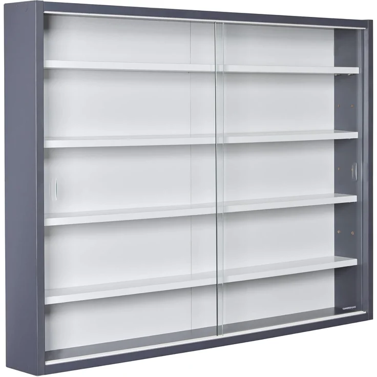 Inter Link Sammlervitrine Hängevitrine Wandregal Glasvitrine Wandvitrine Hängeregal Schaukasten in Grau und Weiss