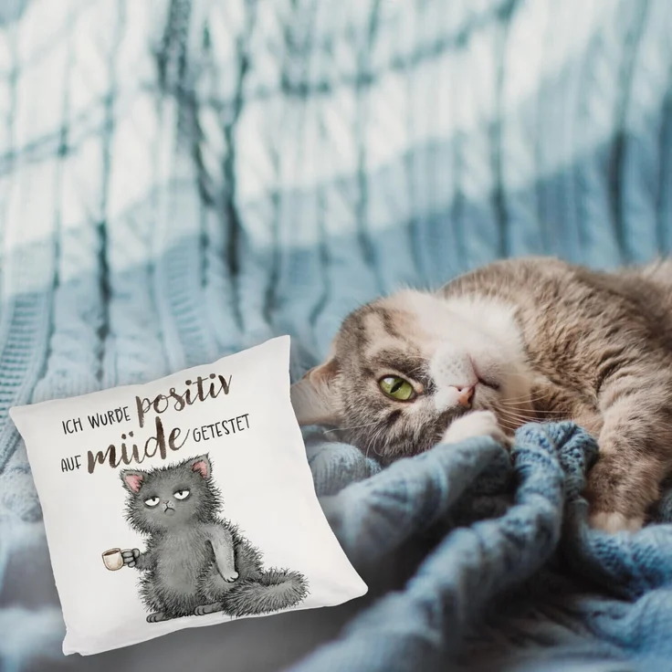 speecheese Dekokissen Genervte Katze Kuschelkissen mit Spruch positiv auf müde getestet – Bild 5