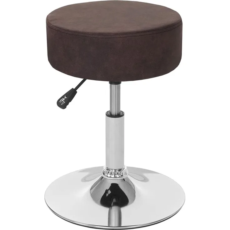 Hocker, höhenverstellbar, Ø 35cm, Wildlederimitat in vintage dunkelbraun