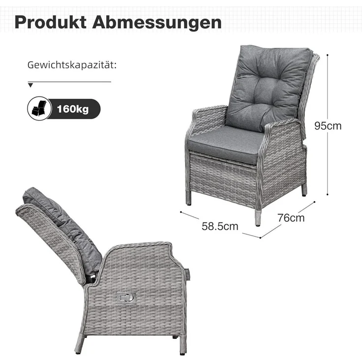 HOMECALL Esszimmerstuhl Rattan Gartensessel verstellbar, Rattansessel, Essstuhl Lounge Sessel (verstellbarer Rückenlehne, wetterfest, dick gepolsterte Kissen, 1 St), für Garten, Balkon & Terrasse, COMLAX FIELD – Bild 2