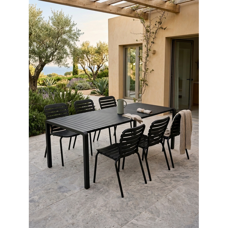 Zuiver Gartenmöbel-Set Vondel mit Tisch und 6 Stühlen aus Aluminium, Schwarz 96,7x214x75 cm – Bild 8