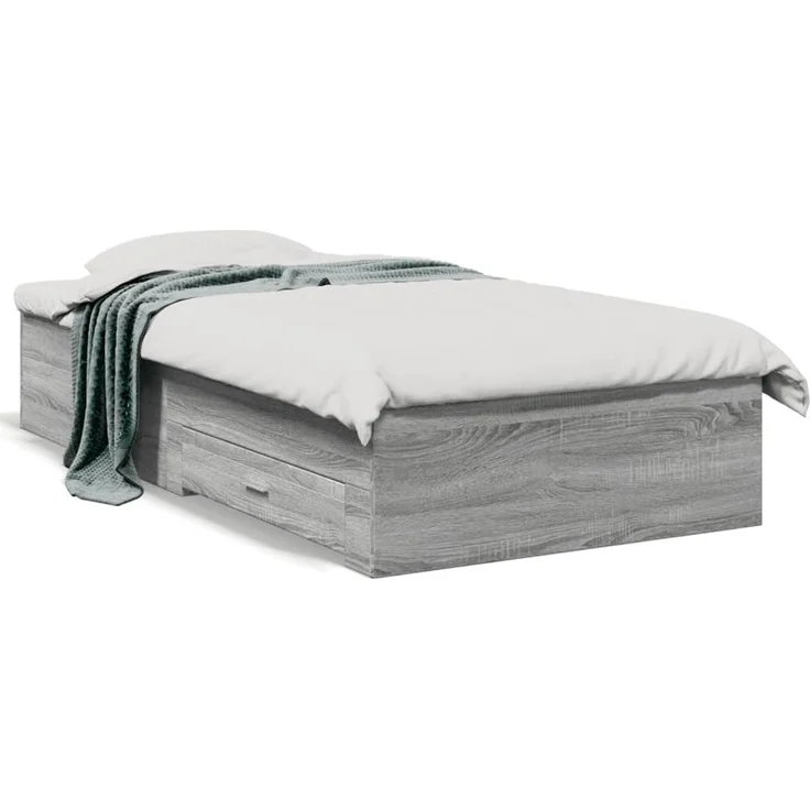 vidaXL Bettgestell mit Schubladen Grau Sonoma 90x190 cm Holzwerkstoff 3280438 – Bild 2