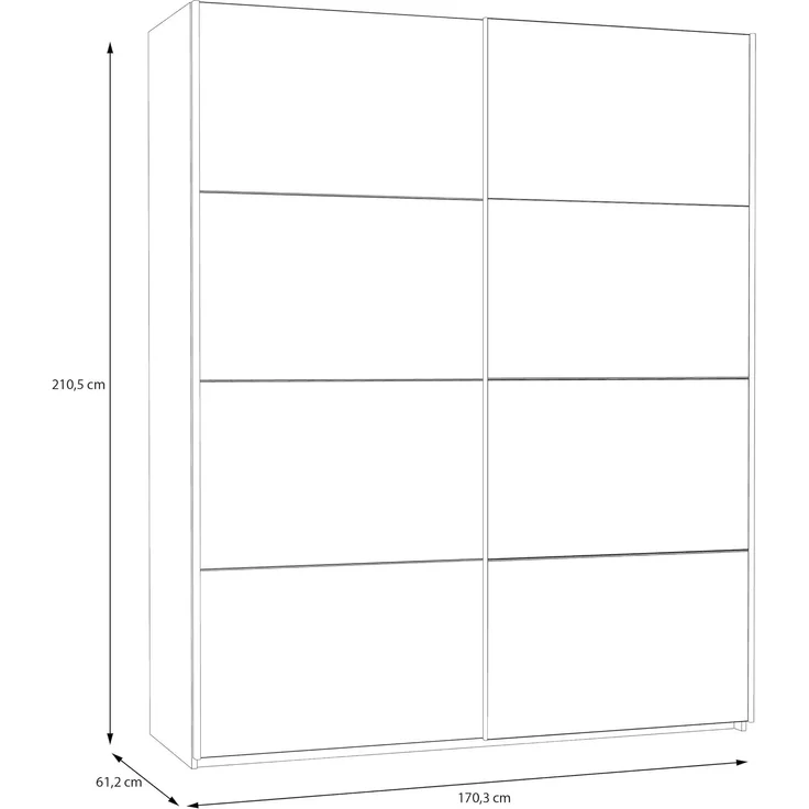 Forte Schach & MATT 2 Schrank 170, moderner Kleiderschrank 2-türig mit Spiegel, Schwebetürenschrank, Holzwerkstoff, Weiß, 170,3 cm breit x 210,5 cm hoch x 61,2 cm tief – Bild 2