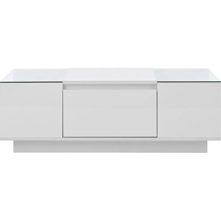 LED-Couchtisch 105×50×35 cm Weiß Hochglanz Tisch mit Glasplatten, LED-Beleuchtung steuerbar via Bluetooth und App – Bild 10