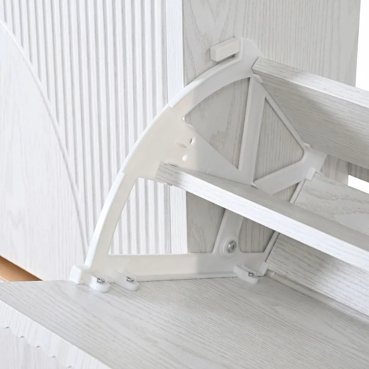 ZUBALIYA Schuhschrank (105 x 24 x 95,5 cm), 4 Klappfächer, Strukturierte Fronten, Stauraum für Flur und Eingangsbereich, Weiß – Bild 25