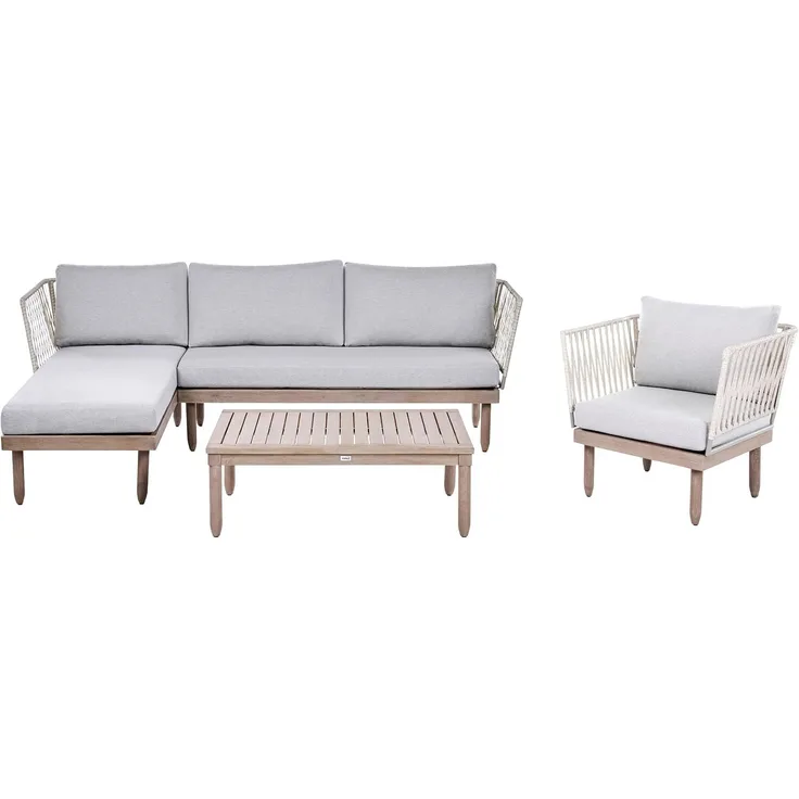 Lounge Set mit Tisch 4-Sitzer CREMONA Akazienholz Braun Grau rechtsseitig