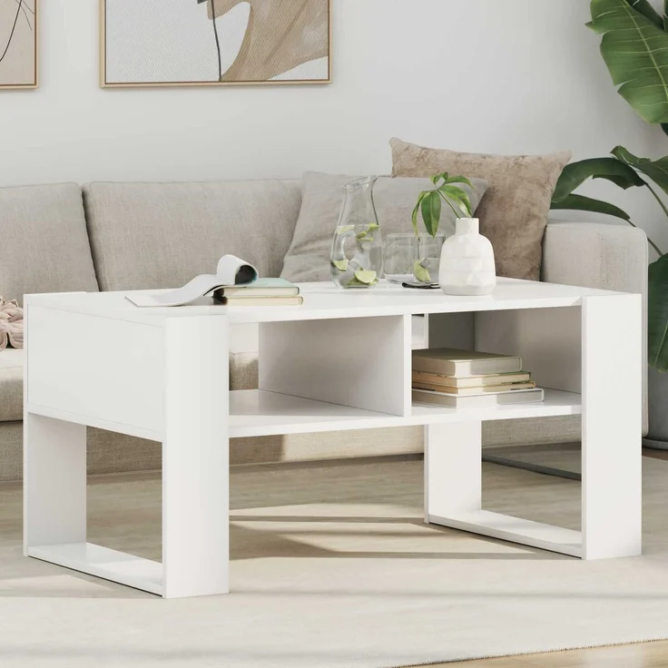 Couchtisch Sofatisch, mit Speicher Weiß 92 x 53 x 45 cm Holzwerkstoff d308e – Bild 2