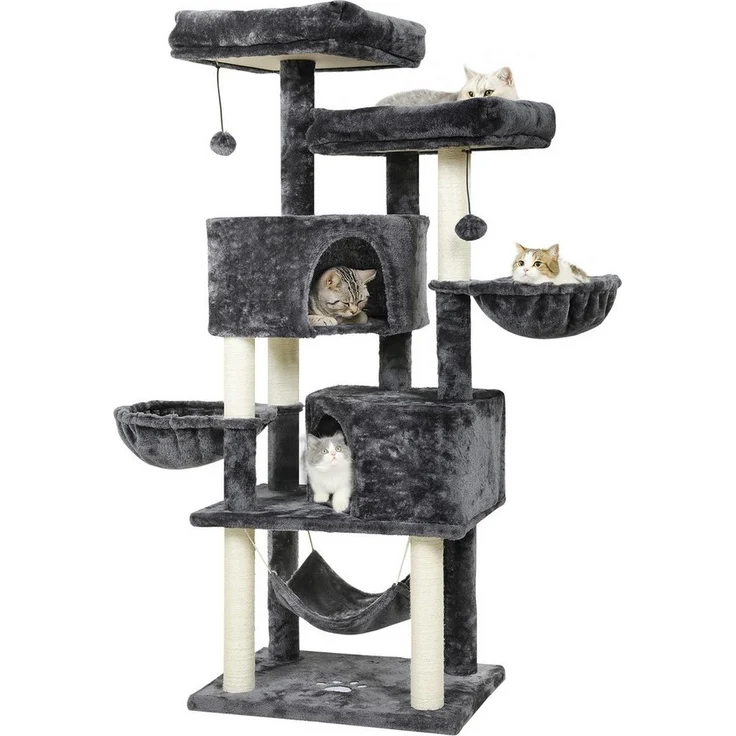 MSMASK Kratzbaum Stabiler Katzenbaum für groß Katzen mit 2 Höhlen, Natur Sisal Katzenkratzbaum,Sisal-Stämme,2 runder Katzenkorb – Bild 5