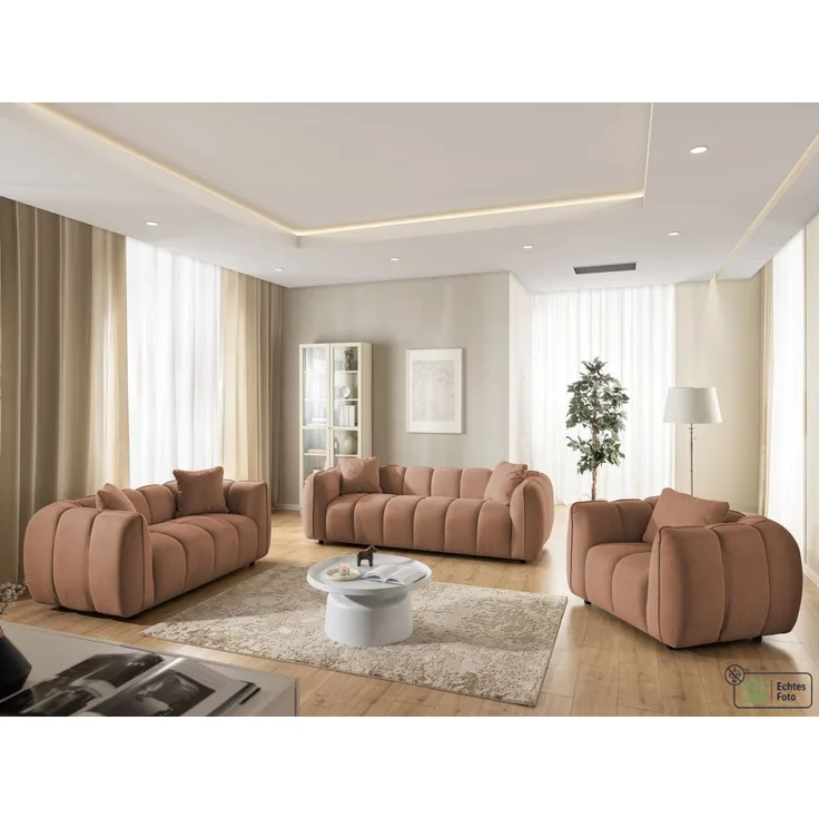 S-Style Möbel Polstergarnitur 3+2+1 Nubira in tief gesteppter Bubble-Optik aus Strukturstoff, mit modernem Design und Wellenfederung