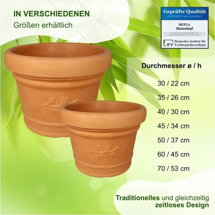 Heimwerkercenter Blumentopf MePla Blumentopf Palermo ø30 cm, Terra, frostfester Kunstoff – Bild 3
