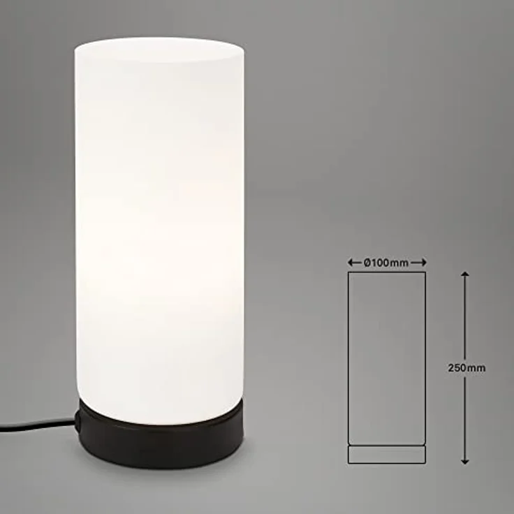 Briloner Tischleuchte Paipa, Zylinderform, 40 W, schwarzes Metall, weißer Glasschirm, IP20, Ø 10 cm, exkl. 1x E14 – Bild 5