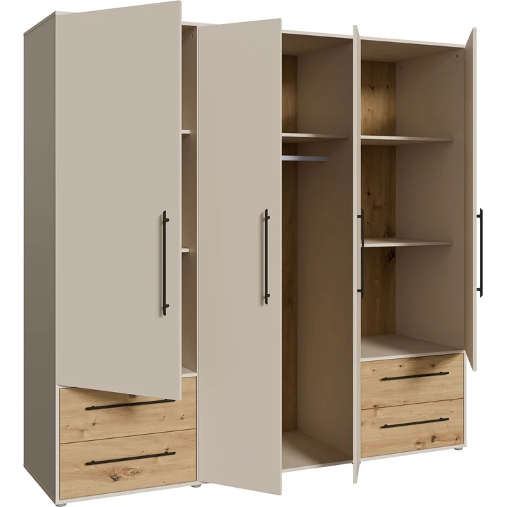 Drehtürenschrank >MOKKARIS< sandfarbig / Artisan Eiche Dekor - 205,9x200,1x58,8cm (BxHxT) – Bild 5