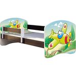 ACMA Kinderbett Jugendbett mit Einer Schublade und Matratze Wenge mit Rausfallschutz Lattenrost II 140x70 160x80 180x80 (29 Flugzeug, 140x70)